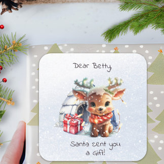Cute Animal Santa Reindeer Snowflake Kid Christmas Square Sticker