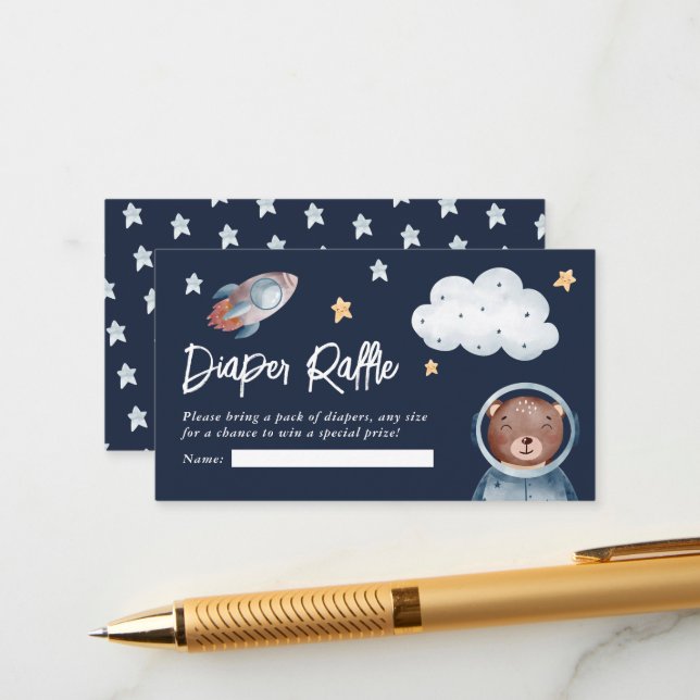 Cute Animal Space Baby Shower Diaper Raffle Enclosure Card (Front/Back In Situ)