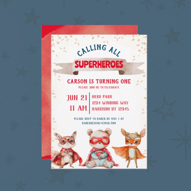 Cute Animal Superhero First Birthday Invitation (Creator Uploaded)
