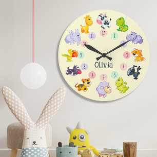 Cute Animal Theme, Custom Name, Personalized Large Clock