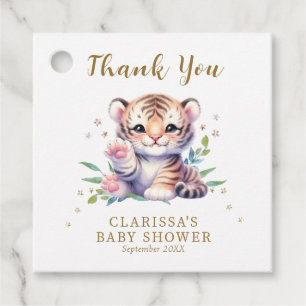 Cute Animal Tiger Stars White Baby Shower Favour Tags
