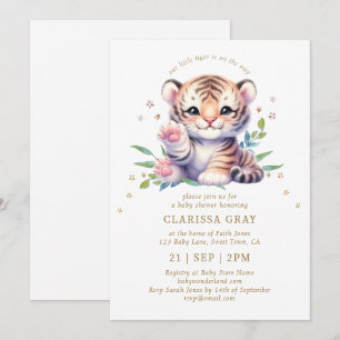 Cute Animal Tiger Stars White Baby Shower Invitation