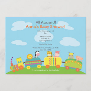Cute Animal Train Baby Shower Invitation