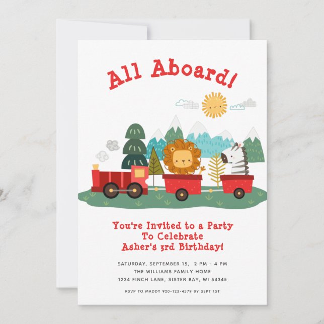 Cute Animal Train Birthday Party Invitation (Front)