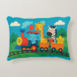 Cute Animal Train – Colourful Kids Pillow Design