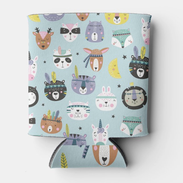 Cute Animal Tribal: Boho Pattern Can Cooler (Front)