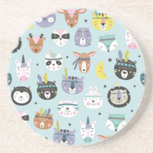 Cute Animal Tribal: Boho Pattern Coaster