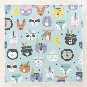 Cute Animal Tribal: Boho Pattern Glass Coaster