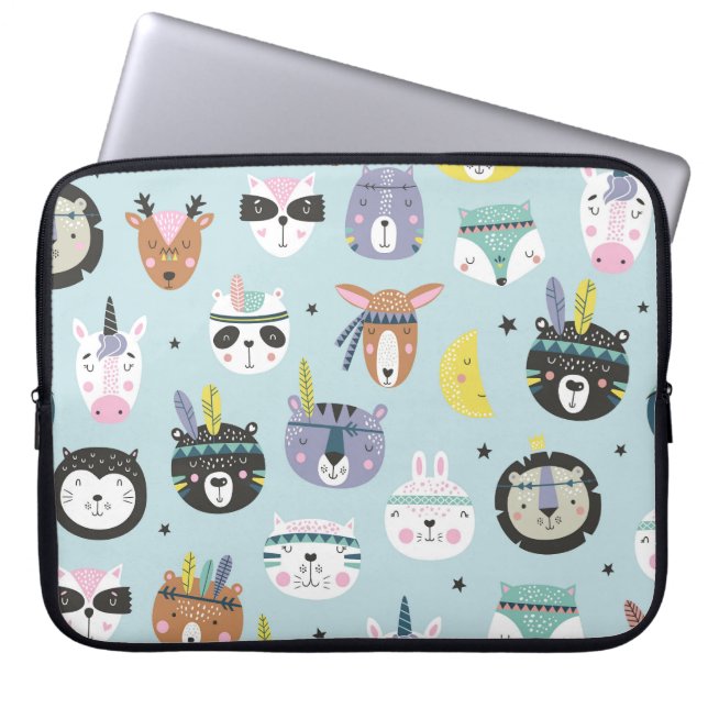 Cute Animal Tribal: Boho Pattern Laptop Sleeve (Front)