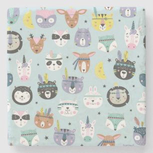 Cute Animal Tribal: Boho Pattern Stone Coaster