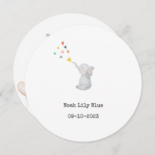 Cute Animal Watercolor Elephant Hearts Card