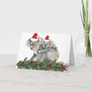 Cute Animal Watercolor Family Christmas Koala Card
