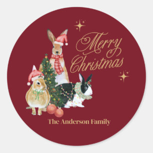 Cute animal with chrtismas tree classic round sticker