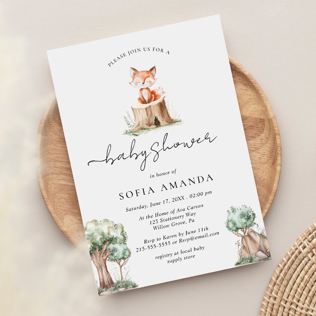 Cute Animal Woodland Fox Baby Shower Invitation (Creator Uploaded)