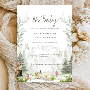 Cute Animal Woodland Neutral Baby Shower Invitation