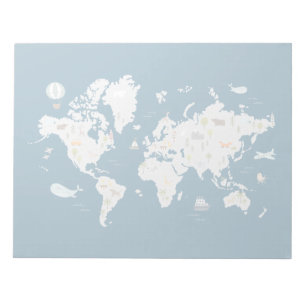 Cute Animal World Map Notepad
