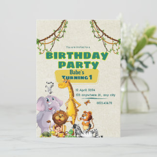 Cute Animals 1st birthday invitation