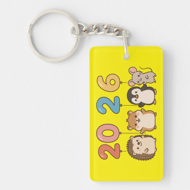 Cute Animals 2026 Happy New Year-60822 Key Ring (Front)