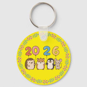 Cute Animals 2026 Happy New Year-60822 Key Ring