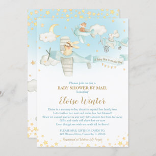 Cute Animals Aeroplanes Plane Baby Shower by Mail Invitation