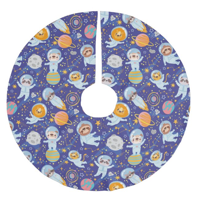 Cute Animals Astronauts Brushed Polyester Tree Ski Brushed Polyester Tree Skirt (Front)
