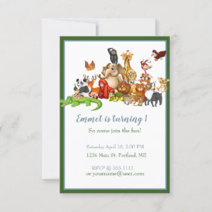 Cute animals baby birthday party invitation