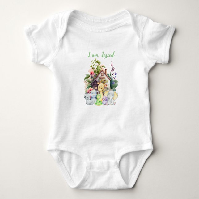 Cute Animals Baby Bodysuit | I Am Loved (Front)