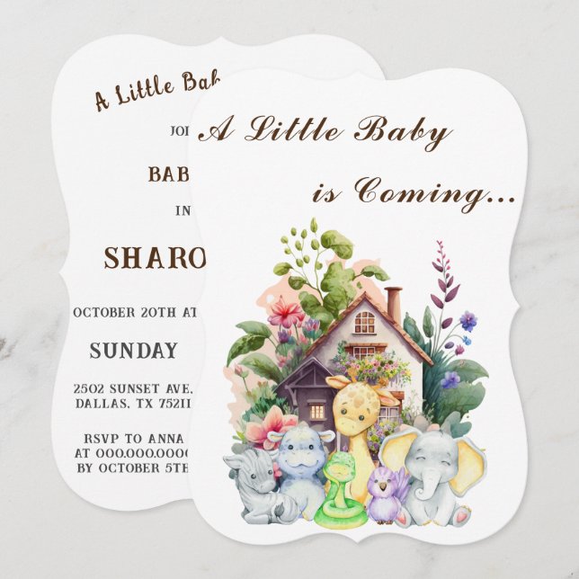 Cute Animals Baby Shower Invitation | Brown (Front/Back)