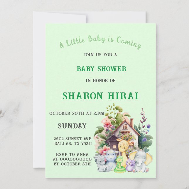 Cute Animals Baby Shower Invitation | Mint (Back)