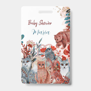 Cute Animals baby shower invitation red and blue ID Badge