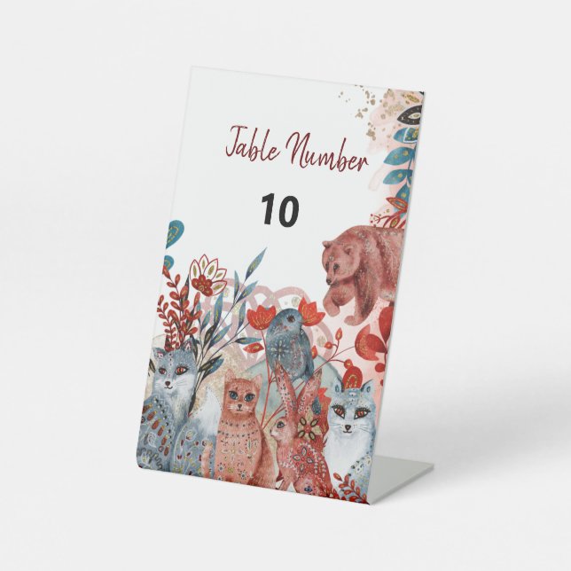 Cute Animals baby shower invitation red and blue Pedestal Sign (Front)