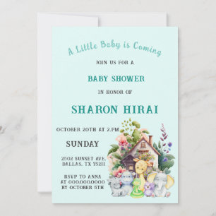 Cute Animals Baby Shower Invitation Turquoise