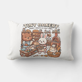 Cute animals baking cupcakes and bread in a miniat lumbar cushion