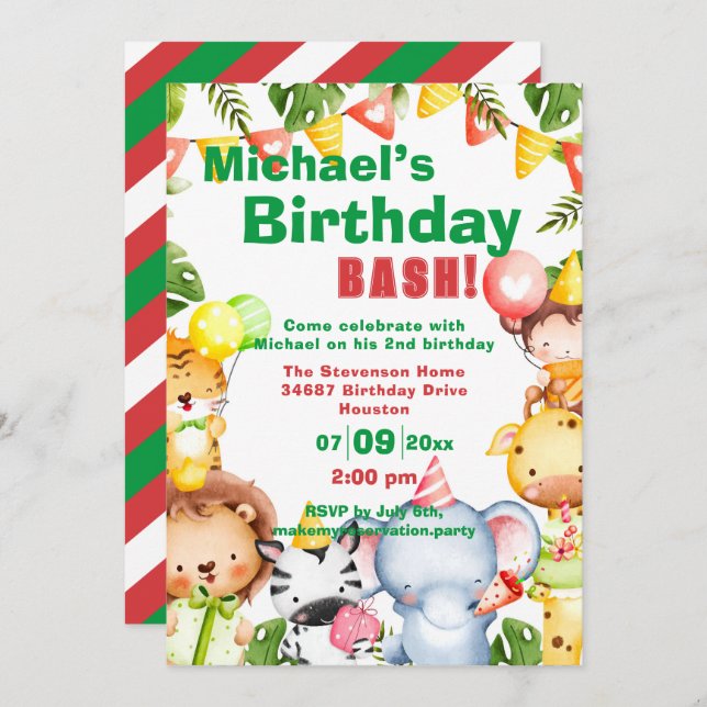 Cute Animals Birthday Party Invitation (Front/Back)