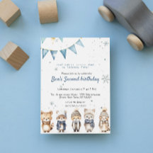 Cute Animals Blue Winter Custom Birthday Party