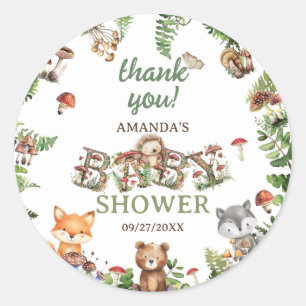 Cute Animals Botanical Baby Shower Thank you Classic Round Sticker