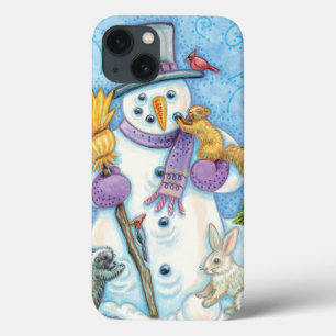 Cute Animals Building a Snowman for Christmas iPhone 13 Case
