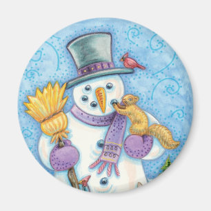 Cute Animals Building a Snowman for Christmas Magnet