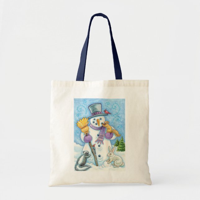Cute Animals Building a Snowman for Christmas Tote Bag (Front)