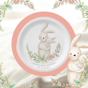 Cute Animals Bunny Personalised Pink Baby Shower  Paper Plate