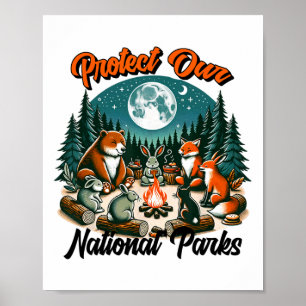 Cute Animals Camping Protect Our National Parks An Poster