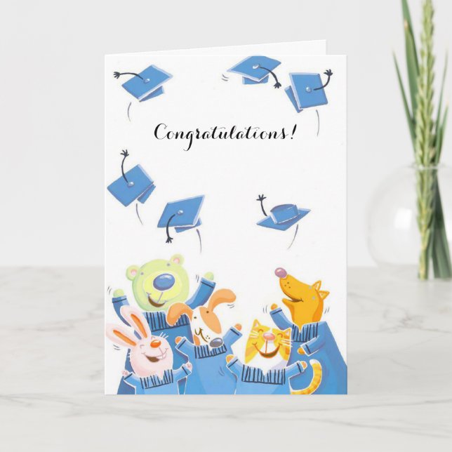 Cute animals caps graduation customisable card (Front)
