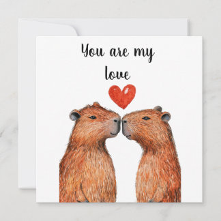 cute animals capybaras with hearts painted  holiday card