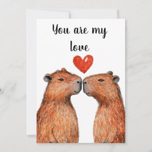 cute animals capybaras with hearts painted holiday card