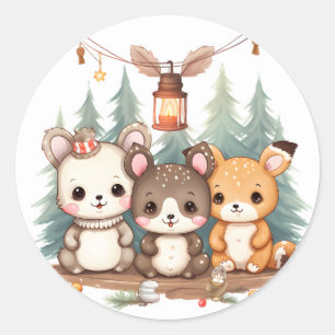 Cute animals celebrating Christmas Classic Round Sticker