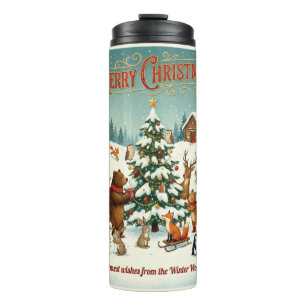 Cute Animals Celebrating Christmas in Snow Thermal Tumbler