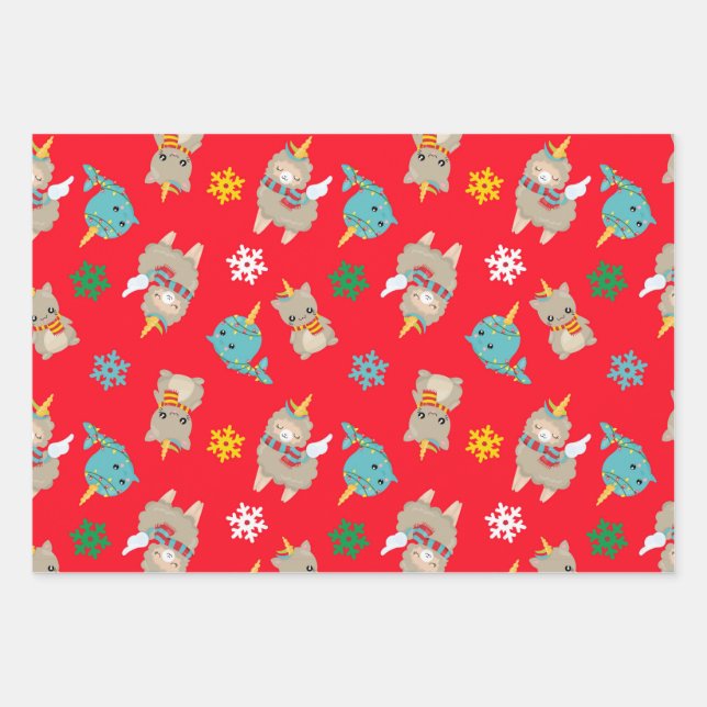 Cute Animals Christmas Star  Perfect Christmas Wrapping Paper Sheet (Front)