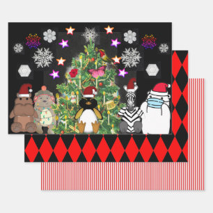 CUTE ANIMALS CHRISTMAS TREE CHRISTMAS WRAPPING WRAPPING PAPER SHEET