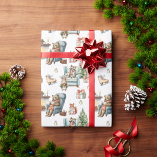 Cute Animals Christmas Trees Holiday Wrapping Paper