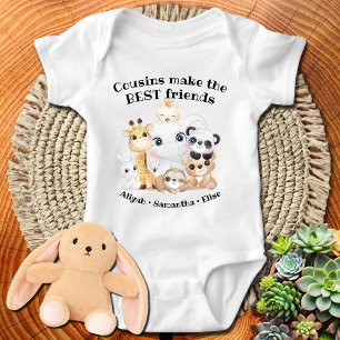 Cute Animals Cousins Make the Best Friends Custom Baby Bodysuit
